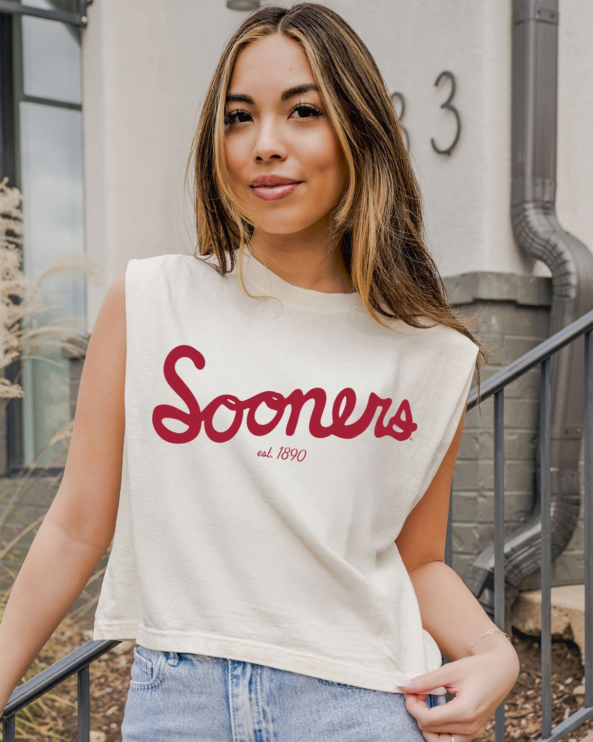 OU Sooners Bold Script Off White Muscle Tank