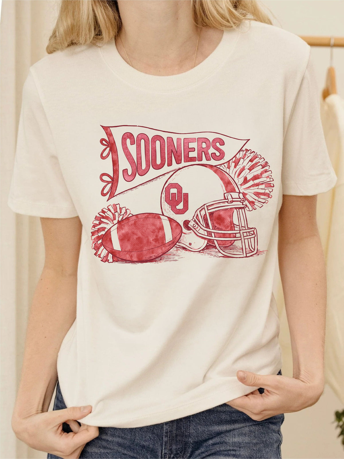OU Sooners Football Pennant Vintage White Ellie Perfect Tee