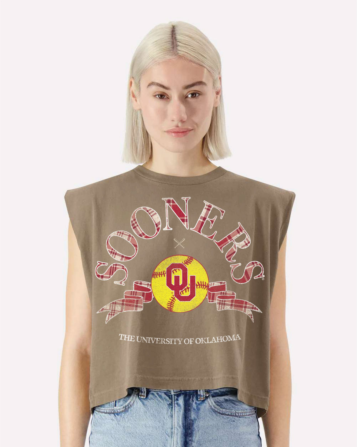 OU Sooners Heritage Plaid Softball Brown Tank