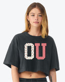 OU Sooners Quilted Puff Ink Washed Black Heavyweight Cropped Tee