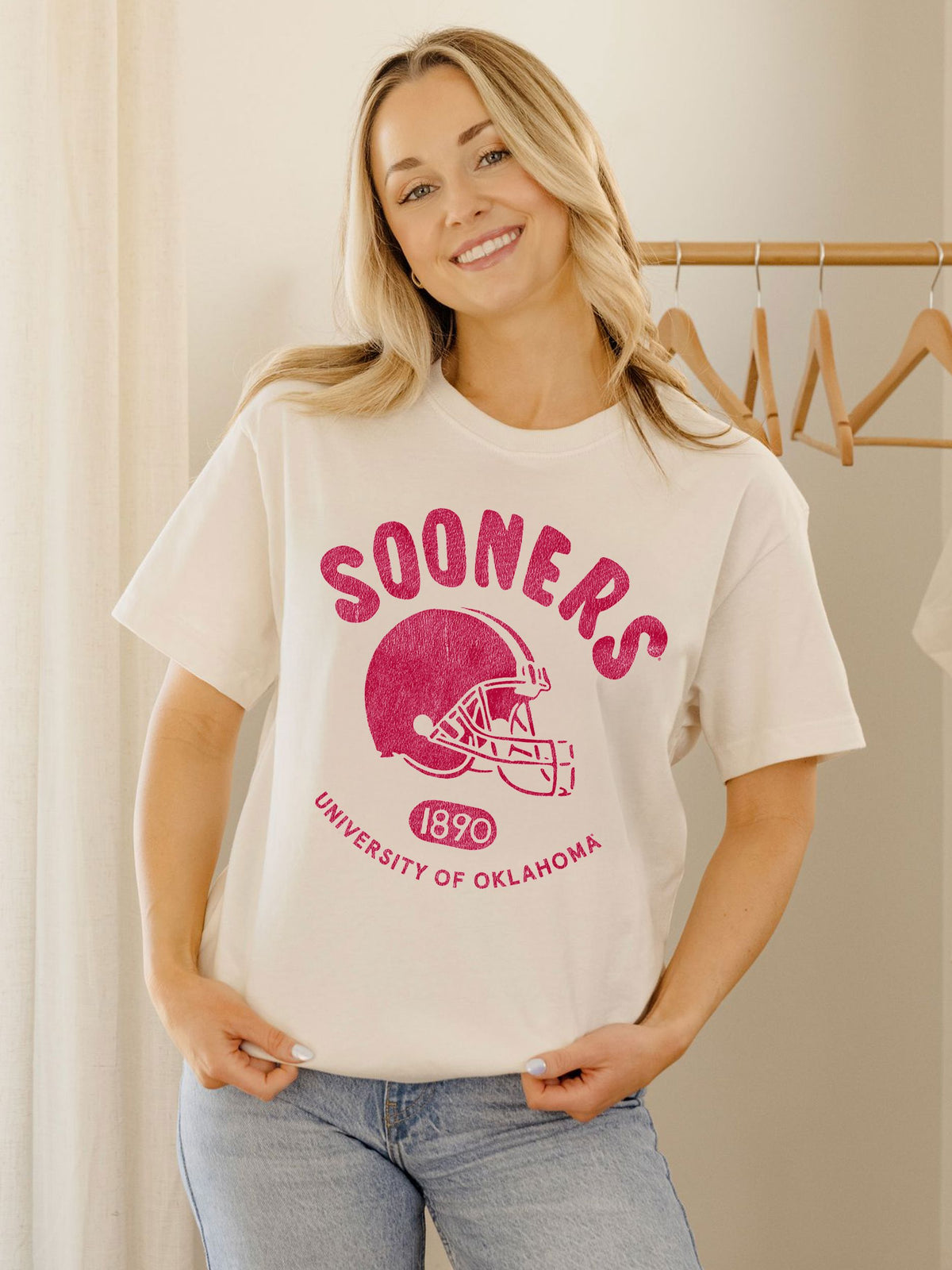 OU Sooners Varsity Stamp Off White Thrifted Tee