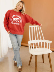 OU Sooners Trademark Basketball Red Oversized Crew Hi-Dive Sweatshirt