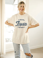 Auburn Tigers Football Stencil Off White Thrifted Tee