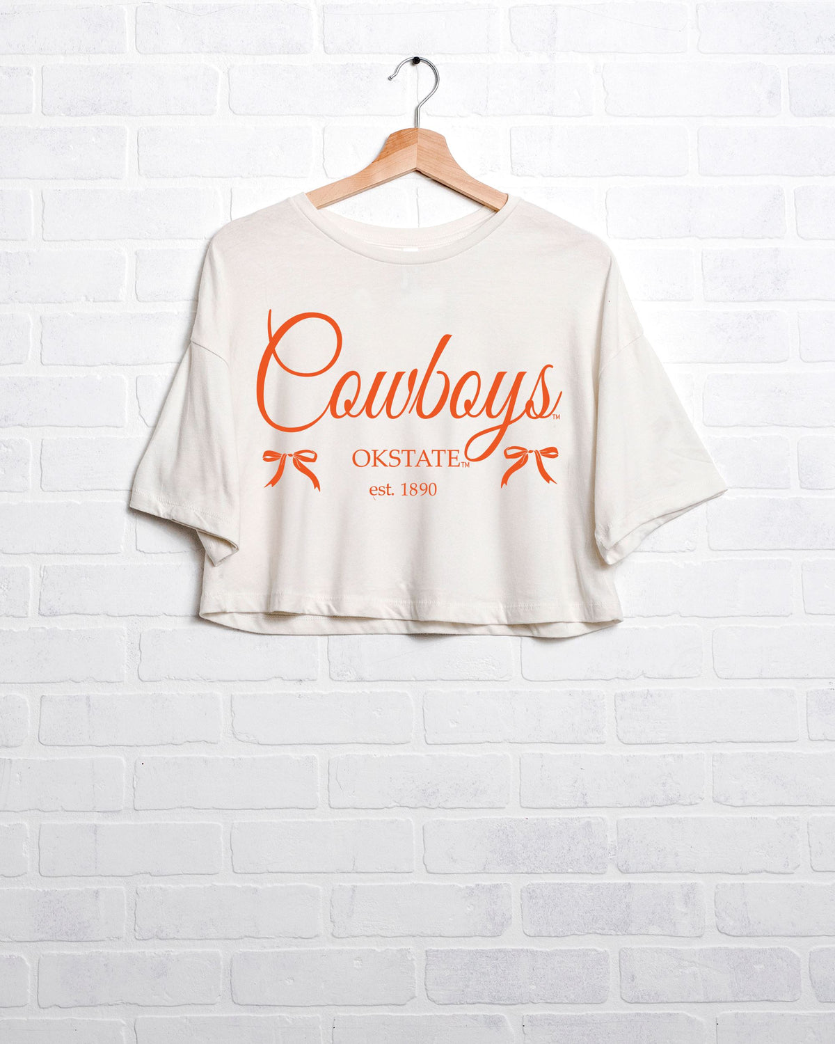 OSU Cowboys Established Bows Off White Cropped Tee