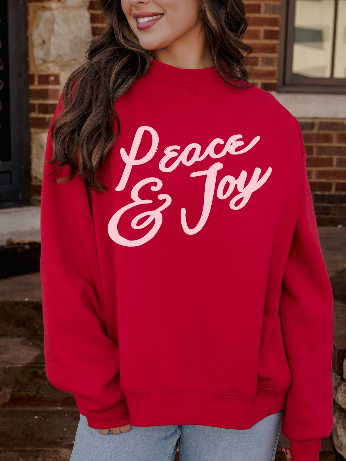Peace & Joy Weekend Edit Red Mock Neck Sweatshirt