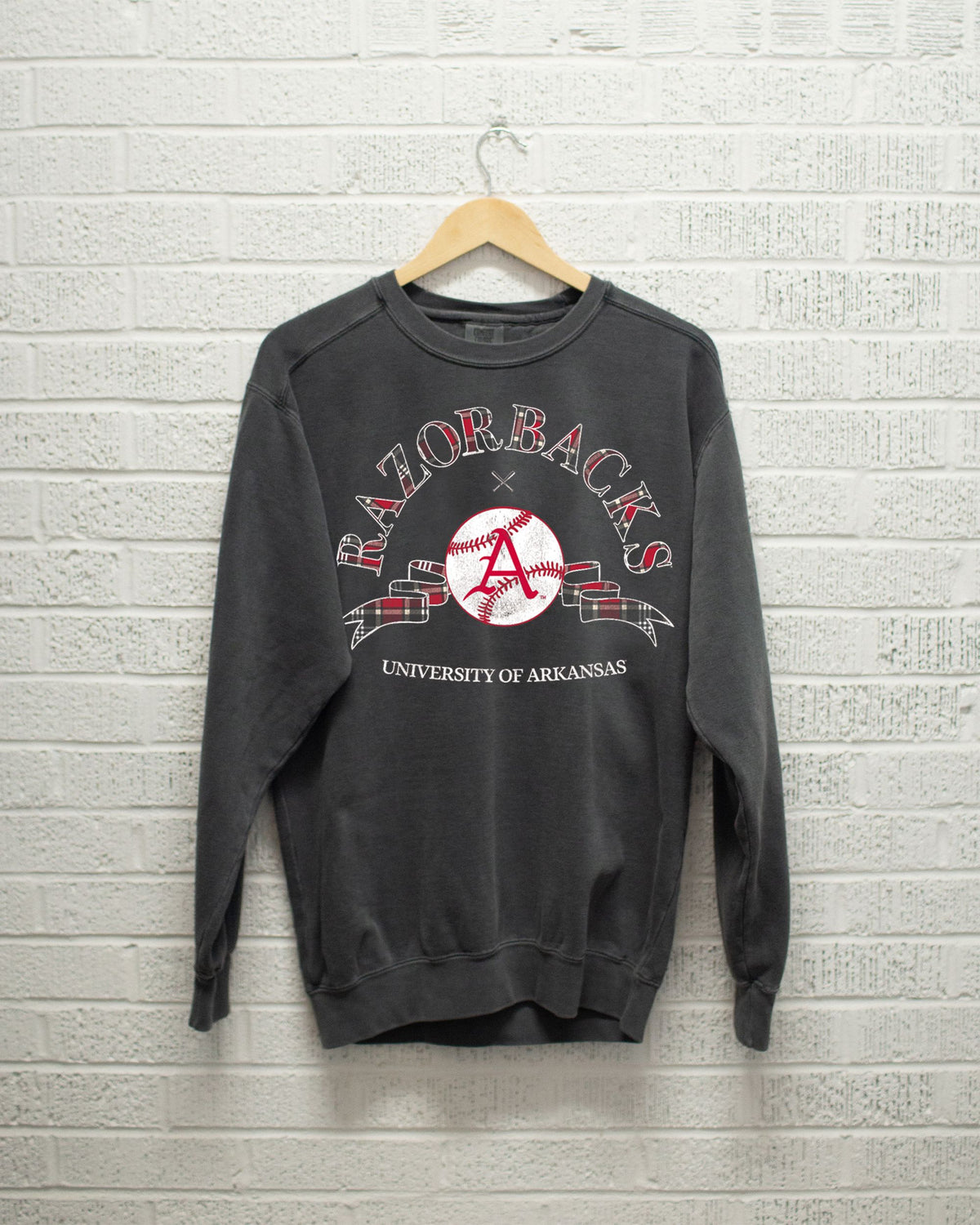 Arkansas Razorbacks Heritage Plaid Baseball Pepper Sweatshirt