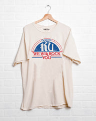 Queen KU Jayhawks Will Rock You Off White Thrifted Tee