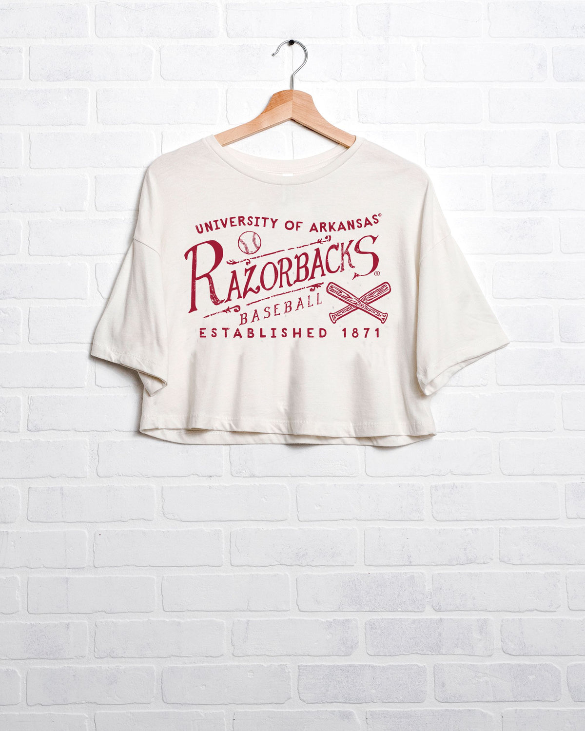 Arkansas Razorbacks RL Baseball Off White Cropped Tee