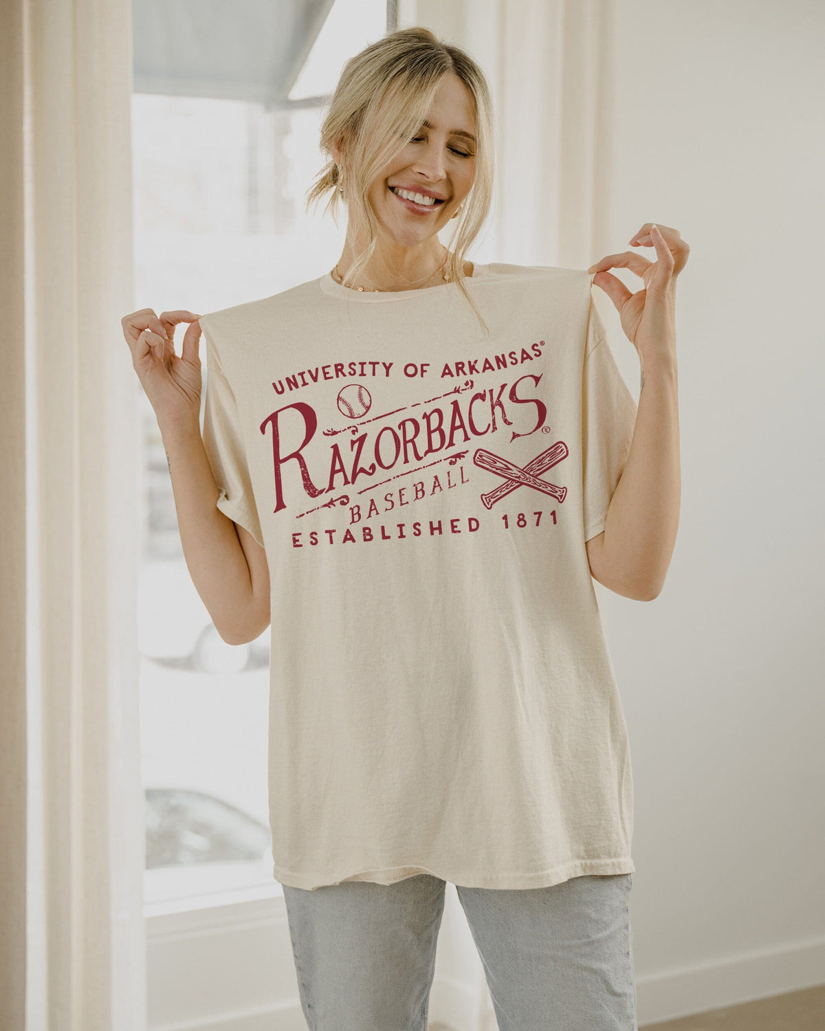 Arkansas Razorbacks RL Baseball Off White Thrifted Tee