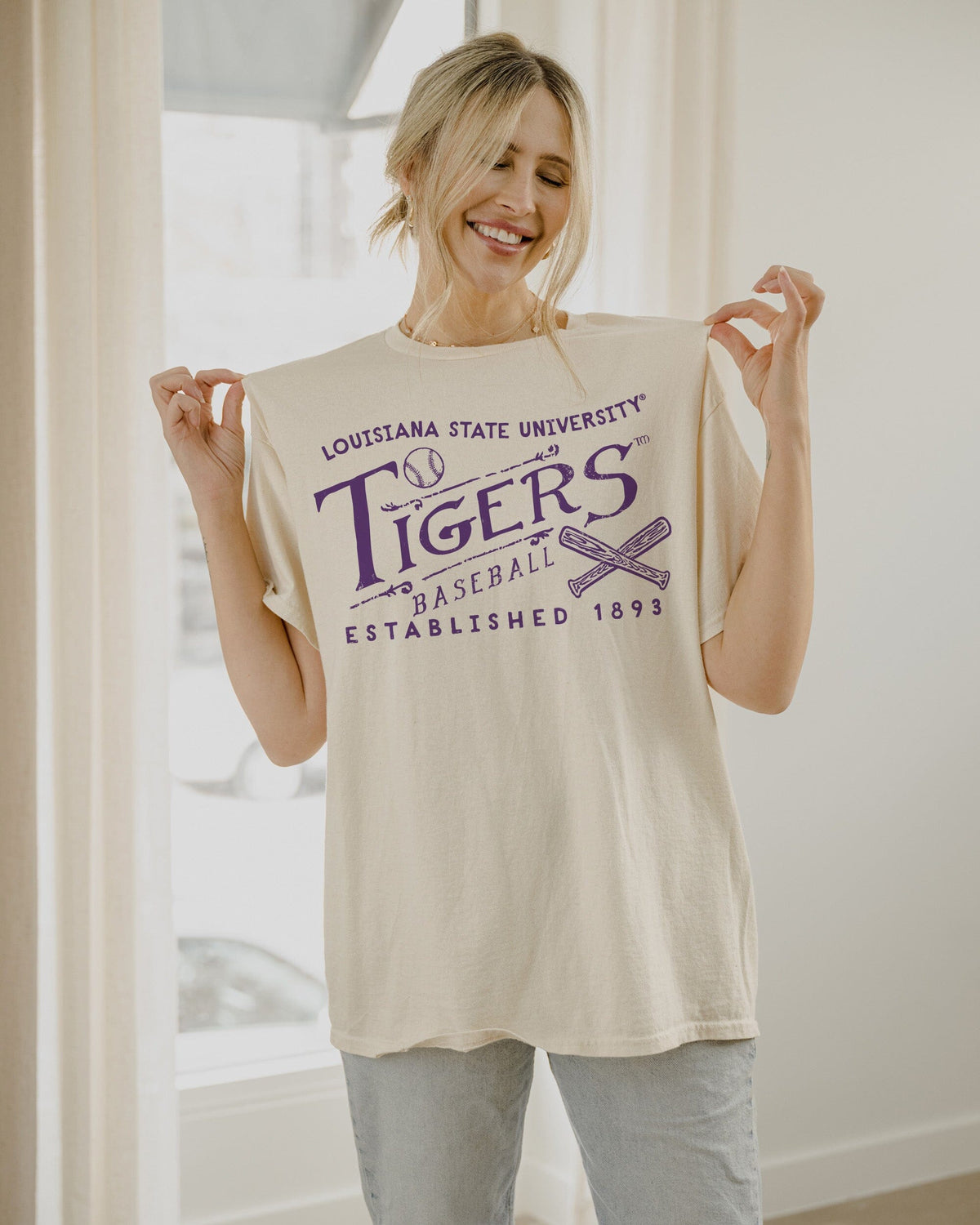 LSU Tigers RL Baseball Off White Thrifted Tee