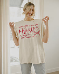 Nebraska Huskers RL Baseball Off White Thrifted Tee
