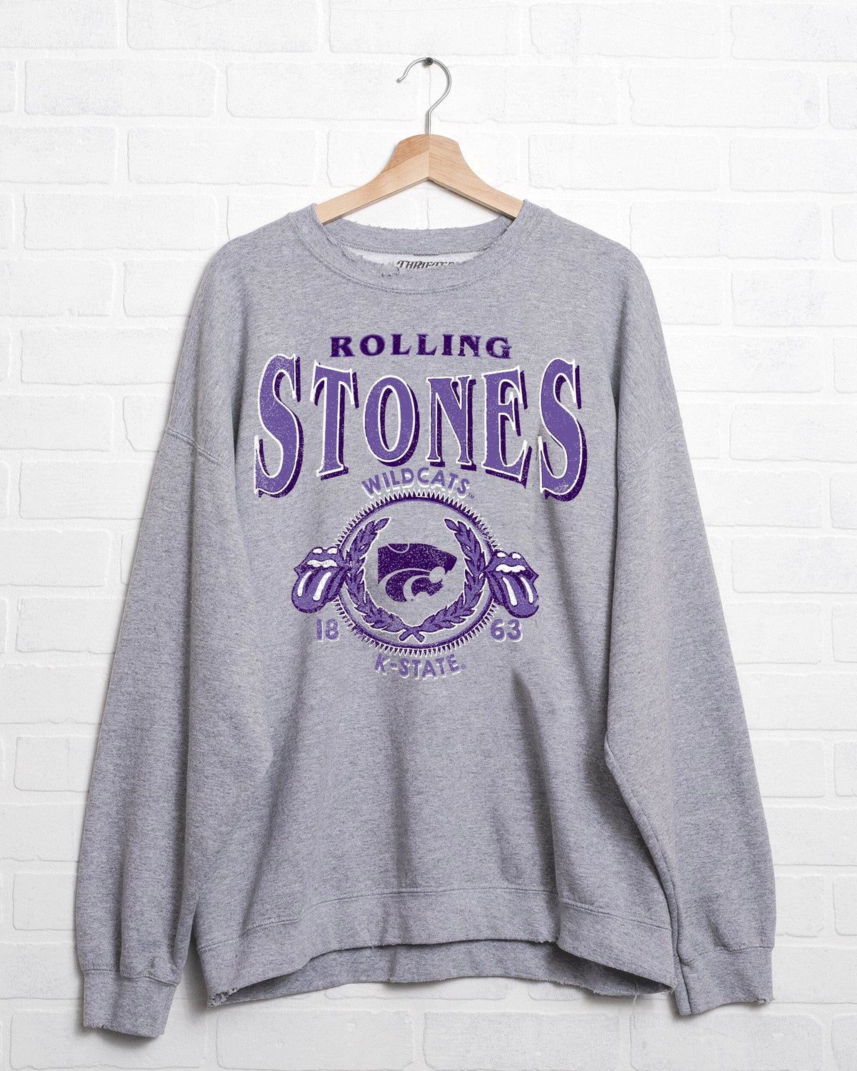 Rolling Stones KSU Wildcats College Seal Gray Thrifted Sweatshirt