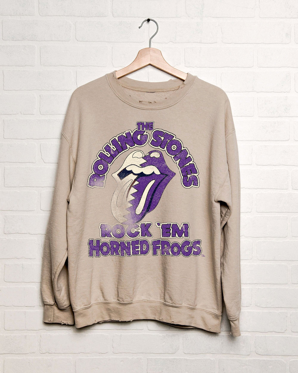 Rolling Stones Rock 'Em TCU Horned Frogs Sand Thrifted Sweatshirt
