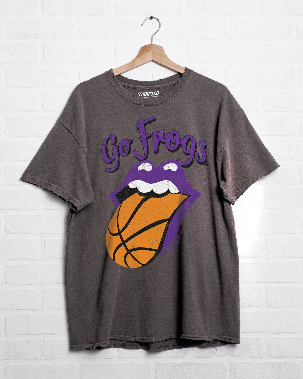 Rolling Stones TCU Horned Frogs Basketball Lick Off Black Thrifted Tee