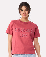 Nebraska Huskers College Block Puff Ink Red Ellie Perfect Tee