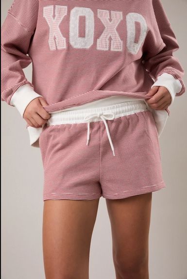 Red Cream Stripe Mid Rise Shorts
