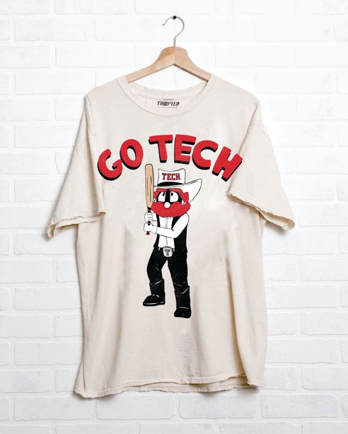 Texas Tech Baseball Mascot Fighter Off White Thrifted Tee
