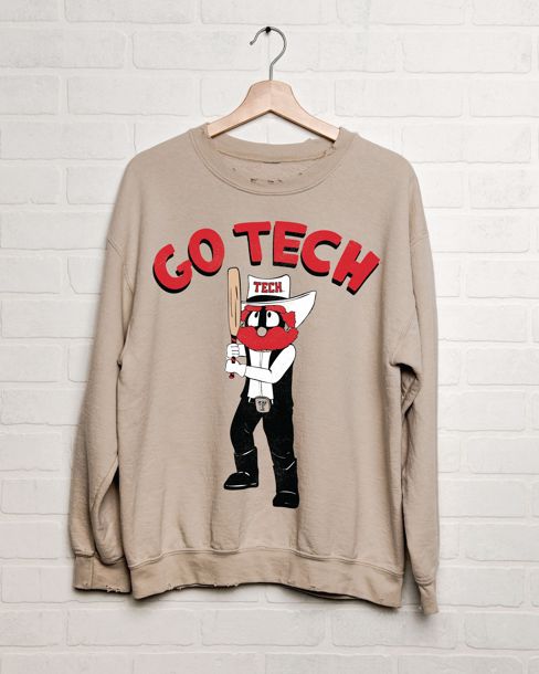 Texas Tech Baseball Fighter Mascot Thrifted Sand Sweatshirt