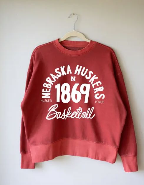 Nebraska Huskers Trademark Basketball Red Oversized Crew Hi-Dive Sweatshirt