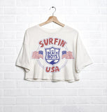 The Beach Boys USA Surf Emblem Off White Cropped Tee