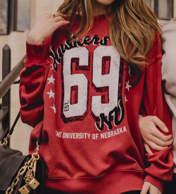 Nebraska Huskers Jersey Patch Red Chrome Hi Dive Sweatshirt