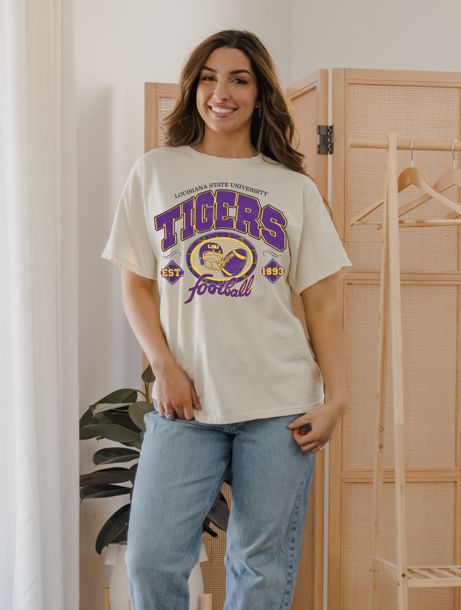 LSU Tigers Gridiron League Off White Thrifted Tee