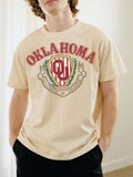 OU Sooners Striped Crest Off White Thrifted Tee