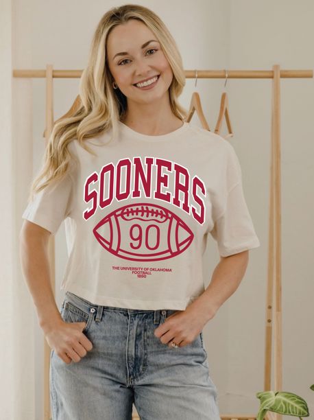 OU Sooners Campus Classic Off White Heavyweight Cropped Tee