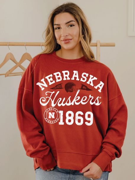 Nebraska Huskers Football Icon Red Oversized Crew Hi-Dive Sweatshirt