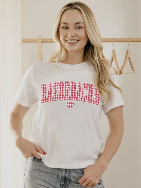 Arkansas Razorbacks Gingham Heart White CC Tee
