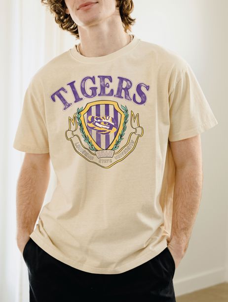 LSU Tigers Stripe Crest Off White Thrifted Tee