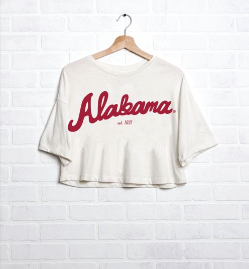 Bama Crimson Tide Bold Script Off White Heavyweight Cropped Tee
