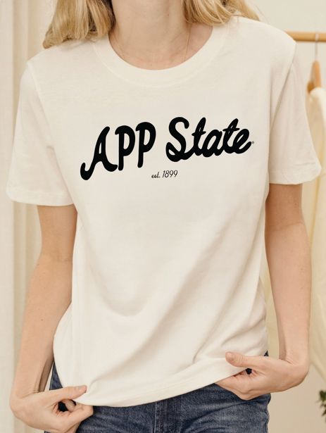 App State Mountaineers Bold Script Off White Ellie Heavyweight Tee