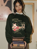 Seasons Greetings Military Green Thrifted Sweatshirt