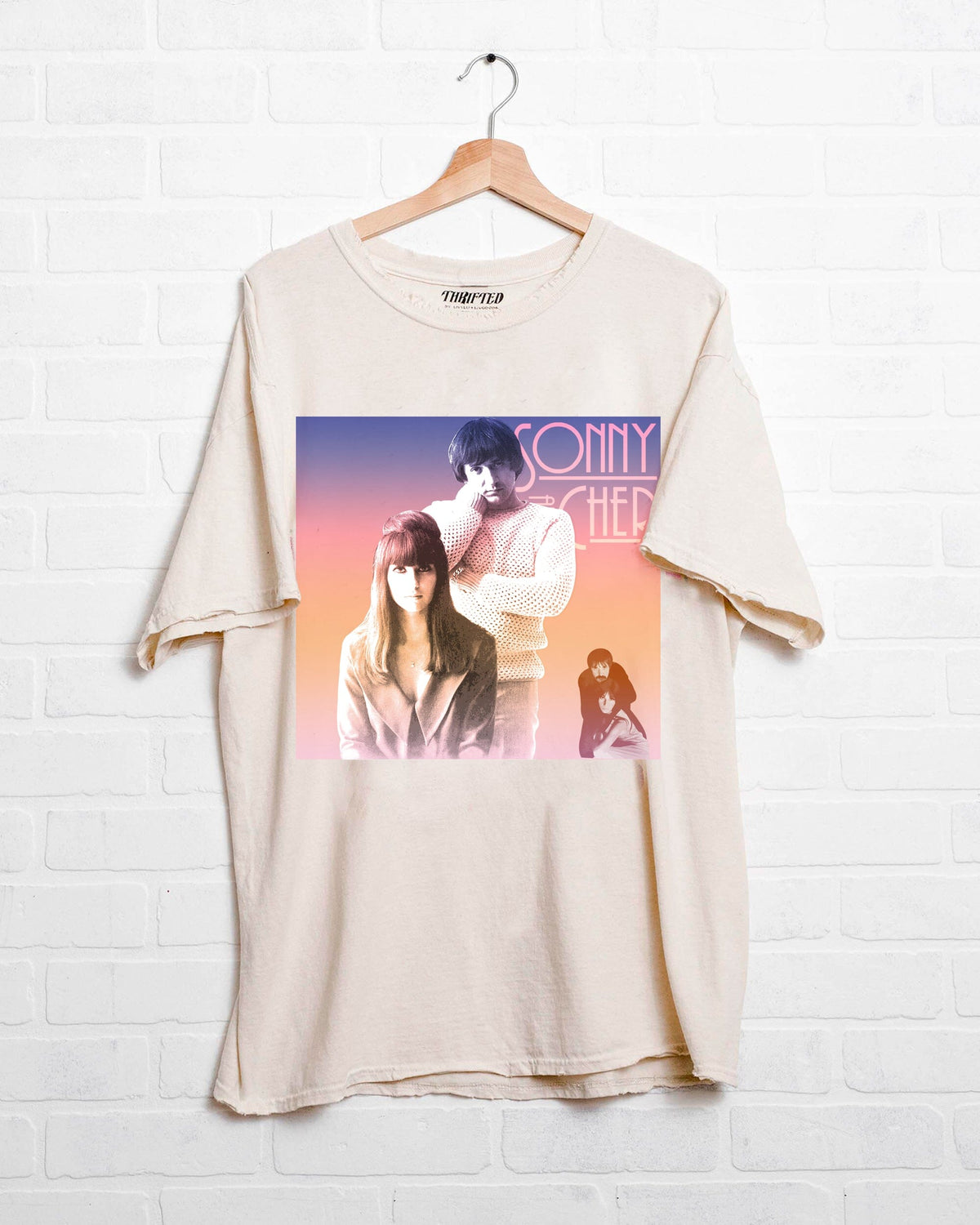 Sonny & Cher Gradient Off White Thrifted Distressed Tee