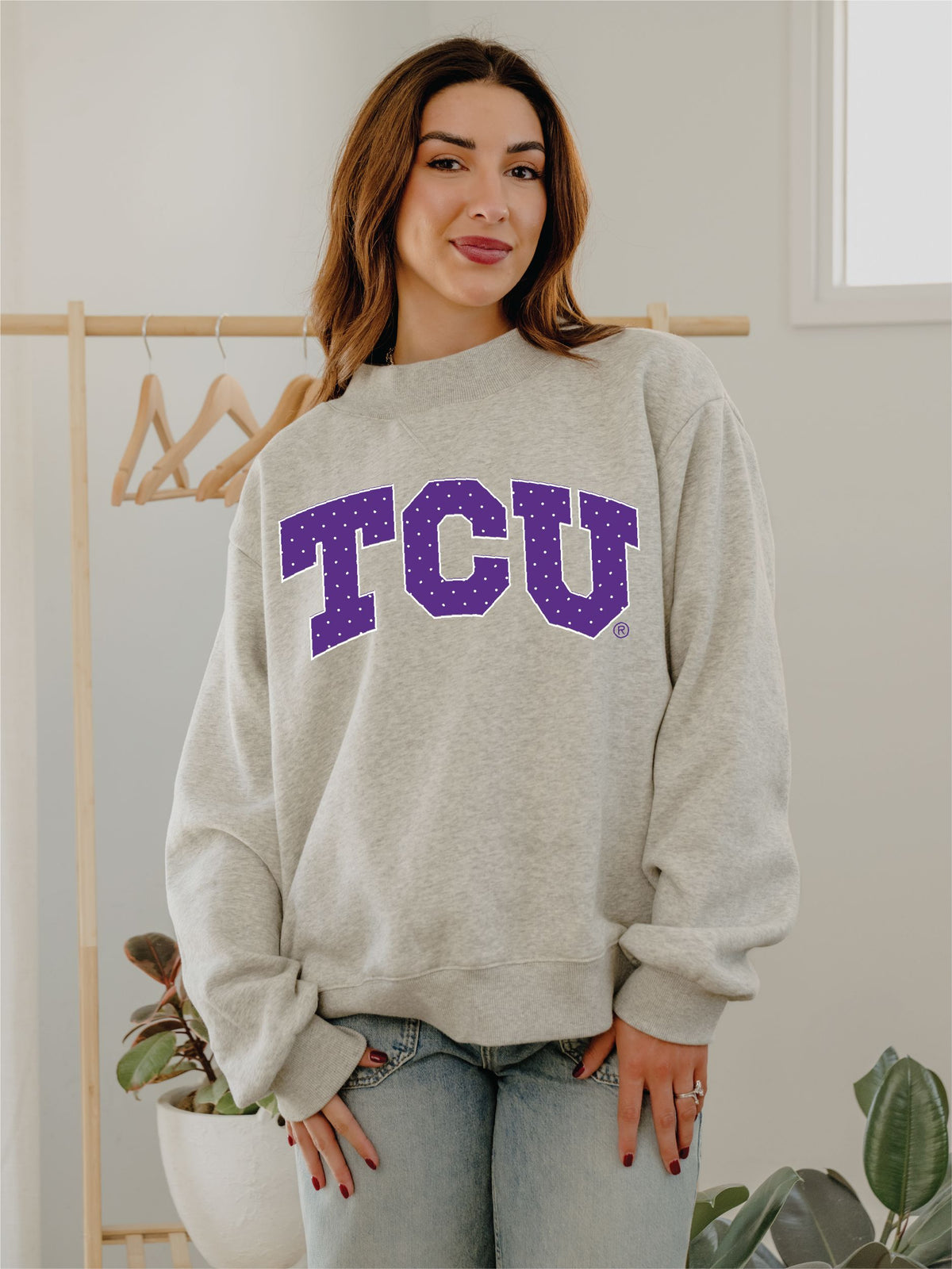 TCU Horned Frogs Polka Dot Puff Ink Weekend Ash Gray Mock Neck Sweatshirt