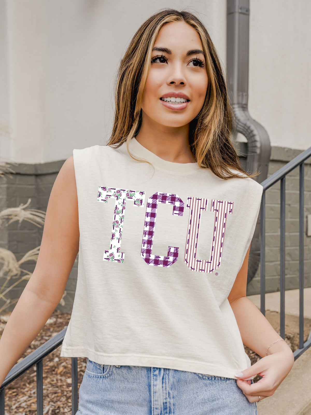 TCU Horned Frogs Quilted Puff Ink Off White Tank