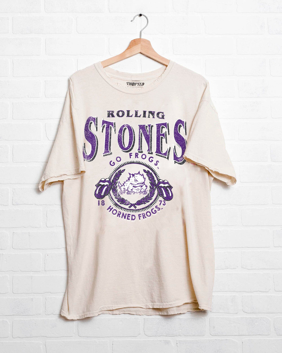 Rolling Stones TCU Horned Frogs College Seal Off White Thrifted Tee
