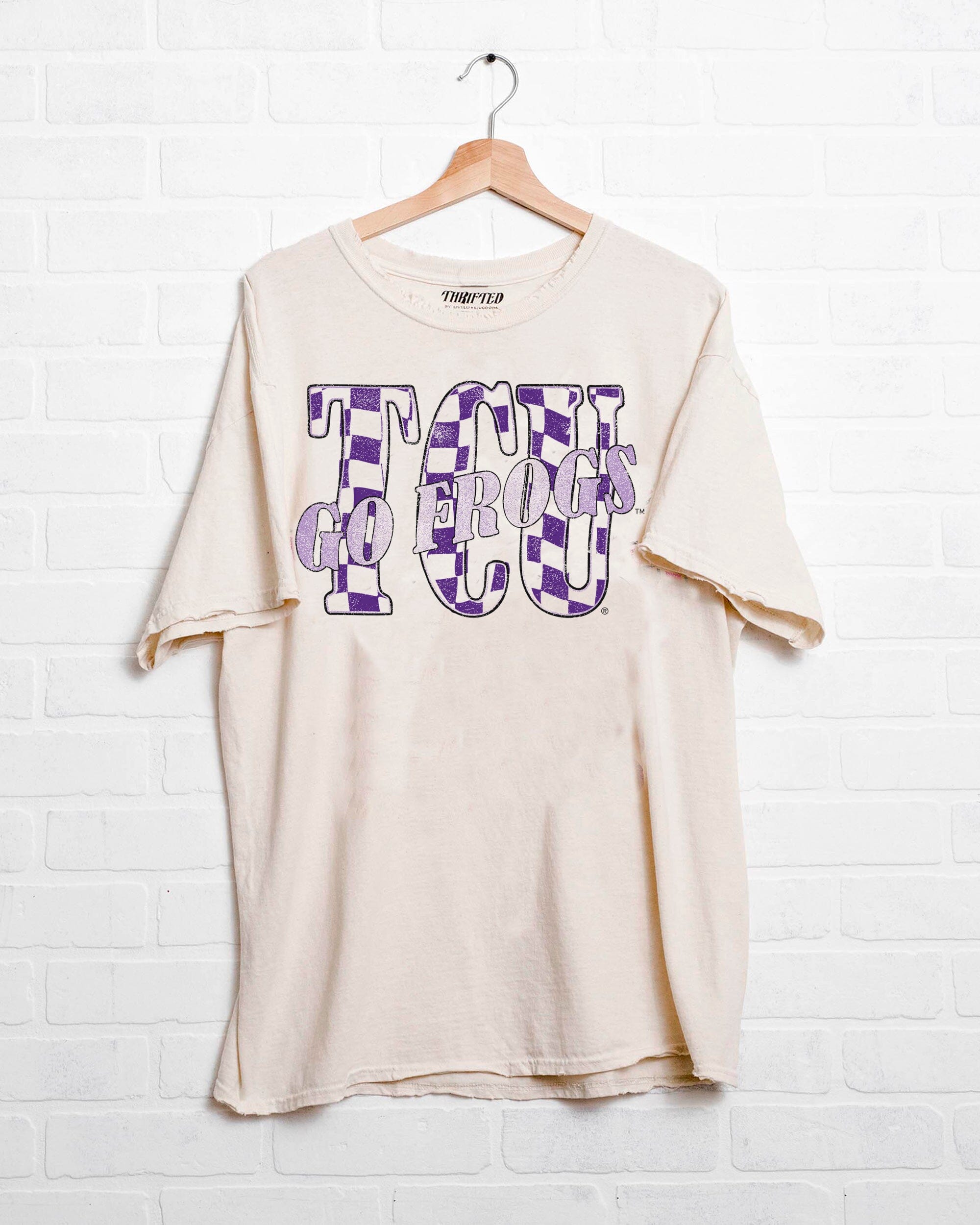 TCU Horned Frogs Twisted Check Off White Thrifted Tee