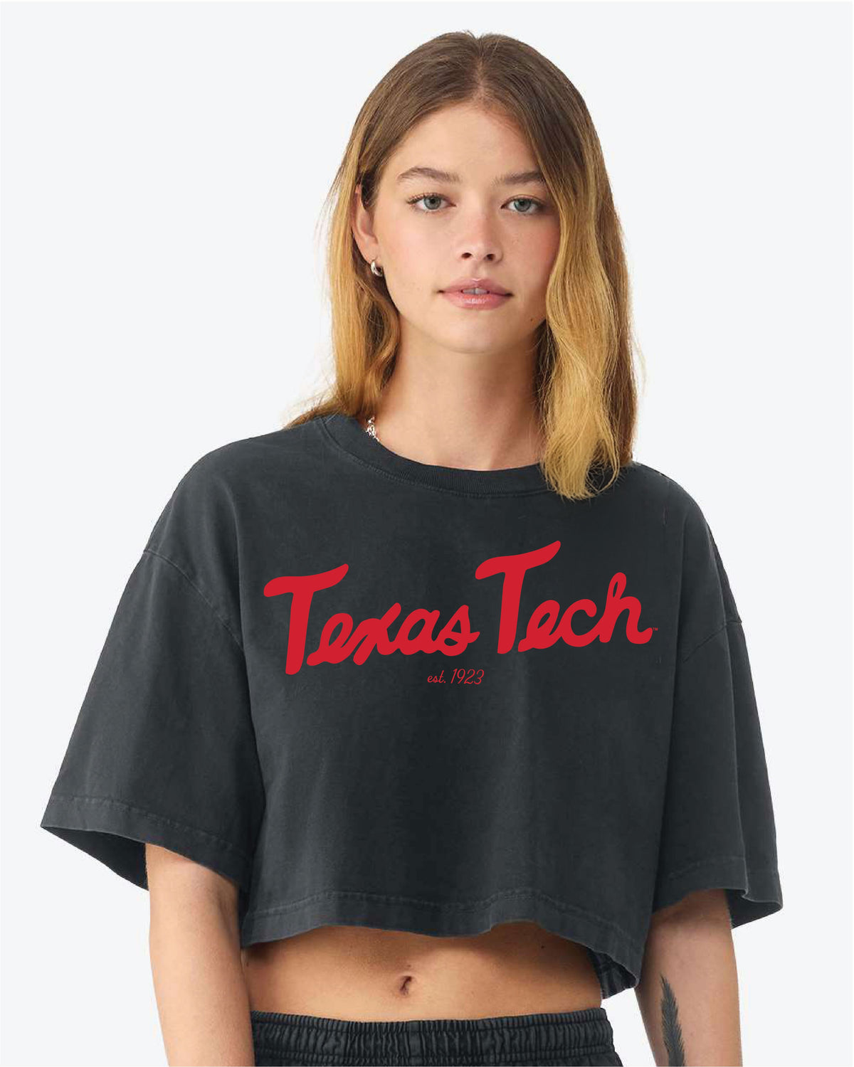 Texas Tech Bold Script Washed Black Heavyweight Cropped Tee