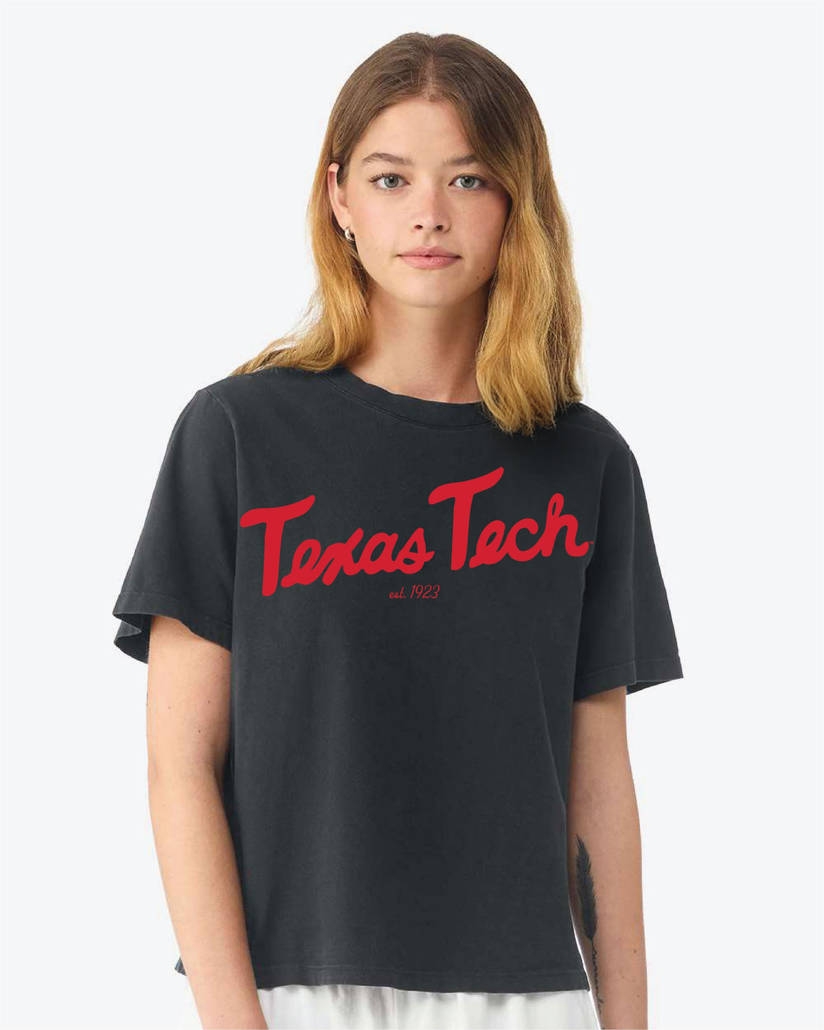 Texas Tech Bold Script Washed Black Ellie Heavyweight Tee