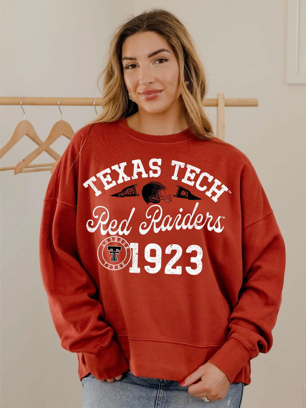 Texas Tech Football Icon Red Oversized Crew Hi-Dive Sweatshirt