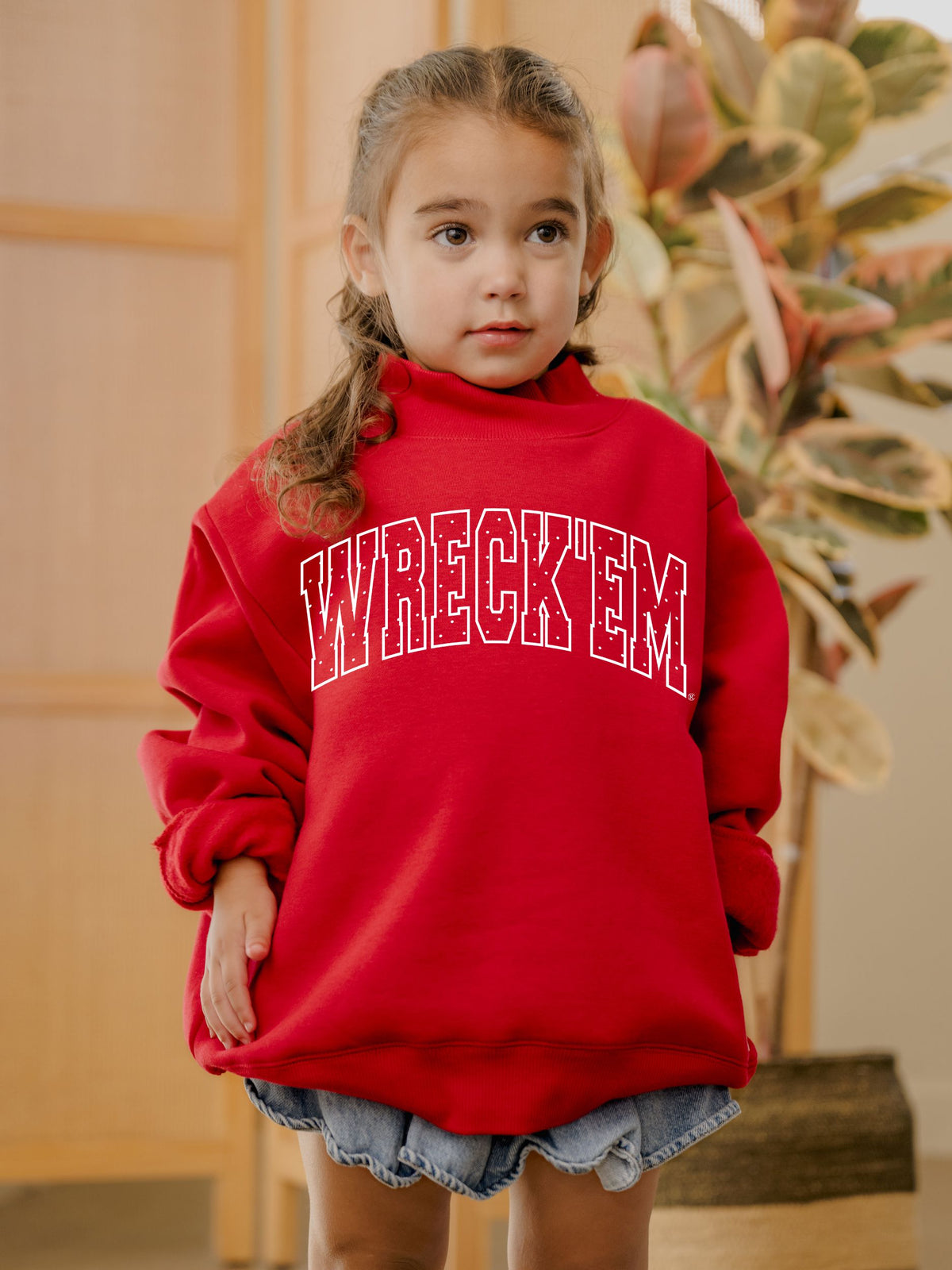 Children's Texas Tech Polka Dot Puff Ink Red Mock Neck Sweatshirt