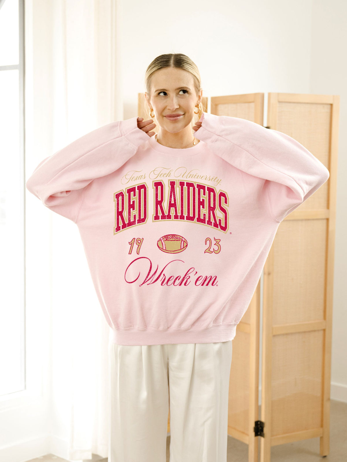 Texas Tech Wave Arch Pink Thrifted Sweatshirt