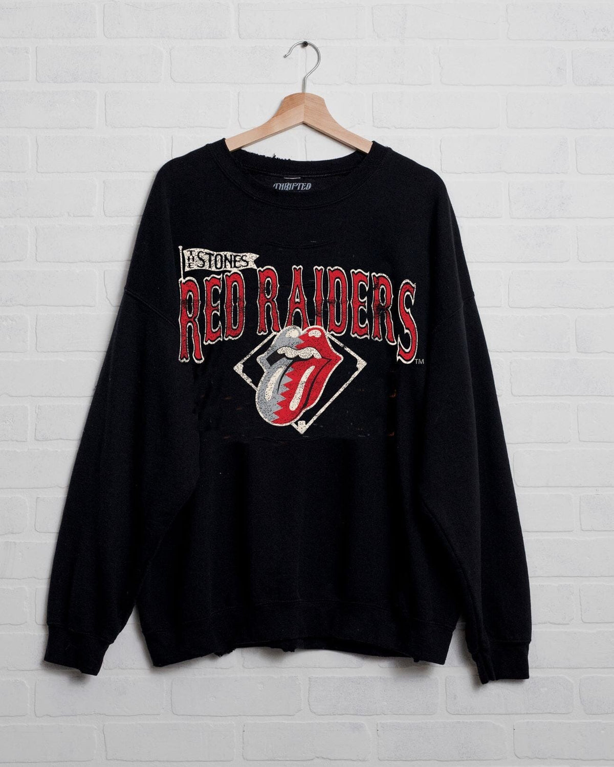 Rolling Stones Texas Tech Baseball Diamond Black Thrifted Sweatshirt
