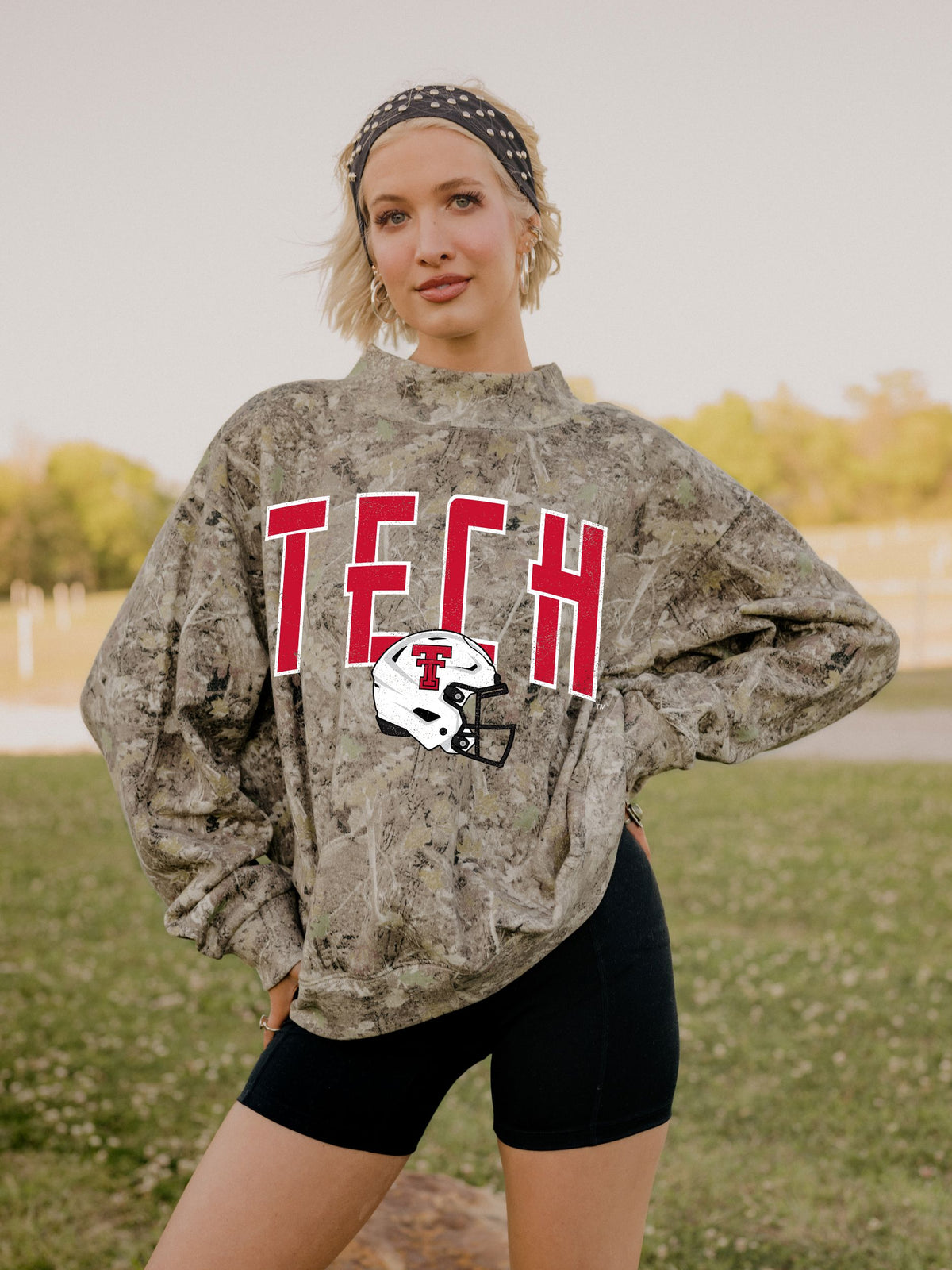 Texas Tech Helmet Fade Camo Weekend Mock Neck Sweatshirt