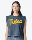 TU Golden Hurricane Bold Script Faded Navy Muscle Tank