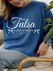 TU Established Bows Blue Corded Crew Sweatshirt