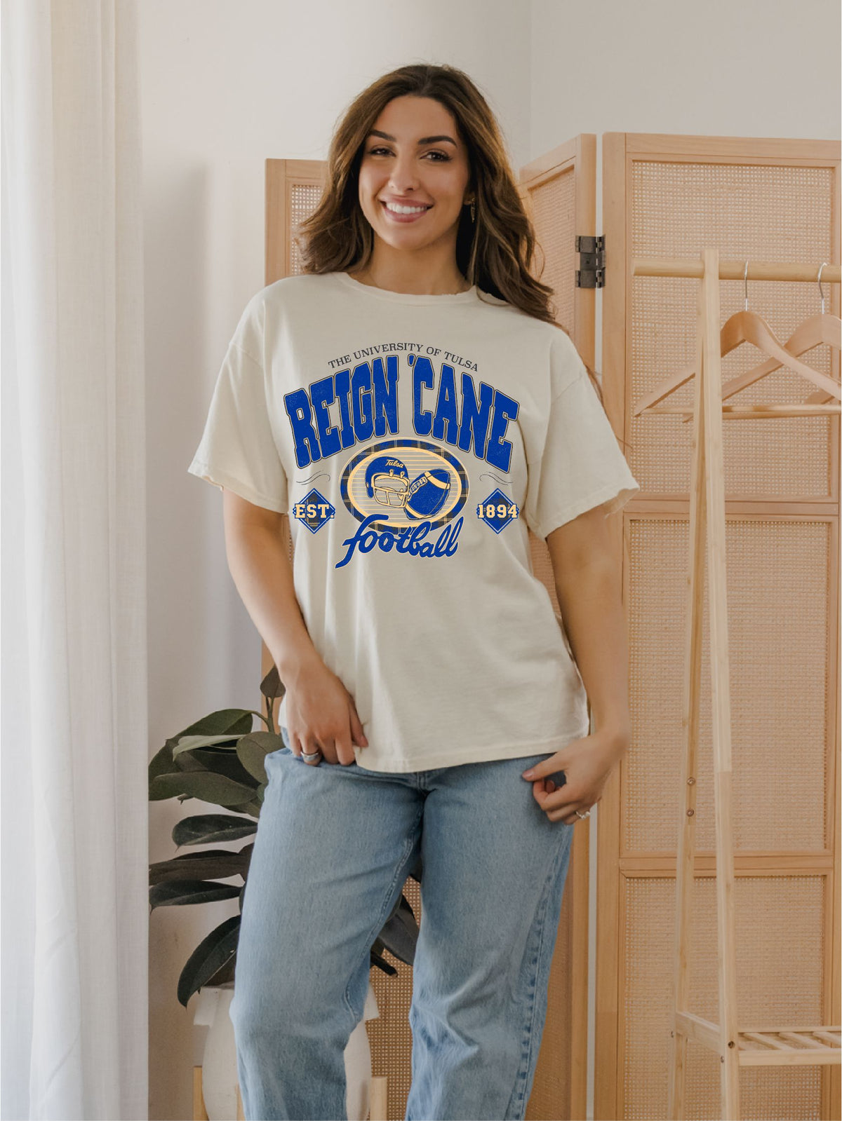University of Tulsa Gridiron Football Off White Thrifted Tee