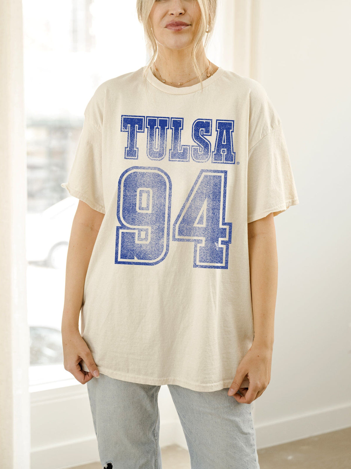 University of Tulsa Player Off White Thrifted Tee